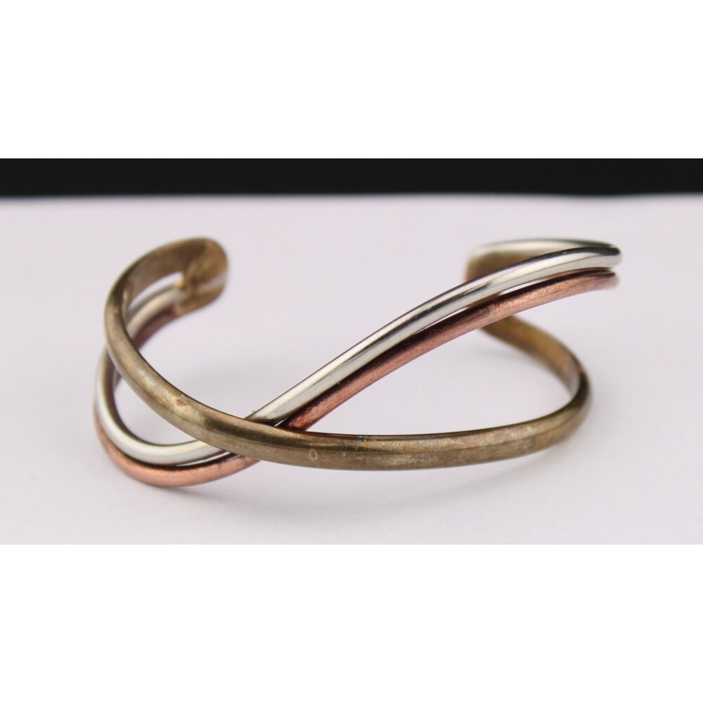 Vintage Copper Brass Nickle Silver Modernist Brutalist Cuff Bracelet 6.5"